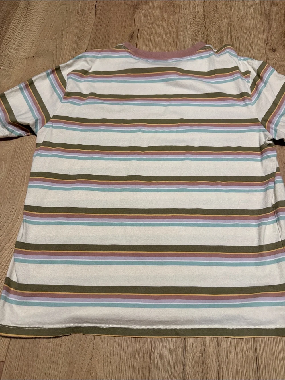 GUESS Cream Striped Short Sleeve Tee with Pastel Accents - Picture 4 of 4